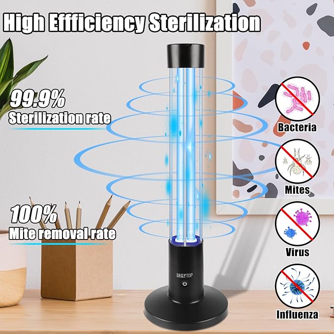 60W UV Light Sanitizer,Ozone-Free Home Disinfection Device for Haloclean UV,254nm UVC Lamp Odor Eliminator for Whole Room,Ultraviolet Light with 3-Speed Timing and Remote