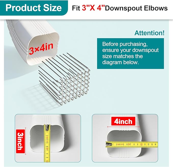 Gutter Guard 304 Stainless Steel Adjustable Downspout Filter - 4.7" L ×3.5" W ×4.7" H, Gutter Downspout Extensions Fits 3" x 4" Pipe, Flexible Opening for Leaves Debris & Outlet Filter Protection