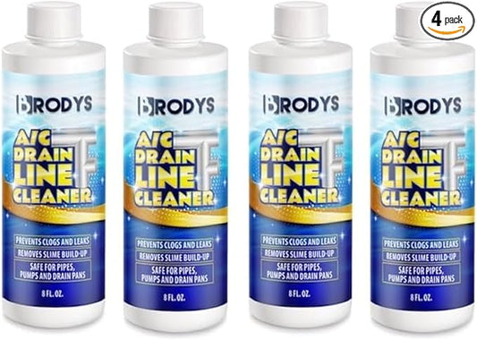 Brodys - A/C HVAC Drain Line Cleaner, Bottle, 2 MONTH SUPPLY, (Great to use at home, in the office, at restaurants and large commercial buildings) (8oz, 4, Count)