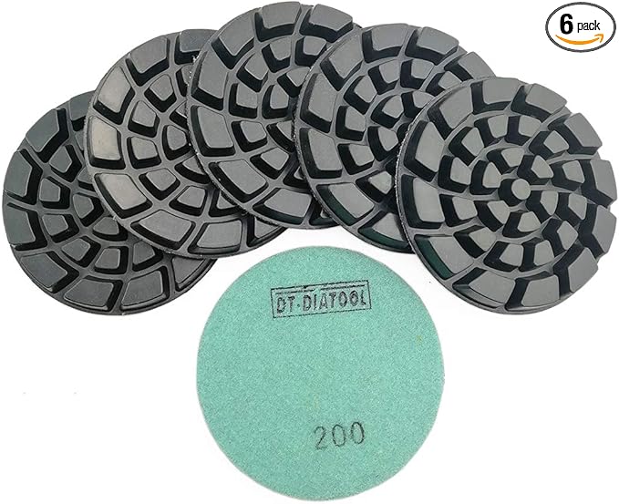 DT-DIATOOL Diamond Floor Polishing Pads Resin Bond Terrazzo Floor Diameter 4 Inch Grit 200 Pack of 6