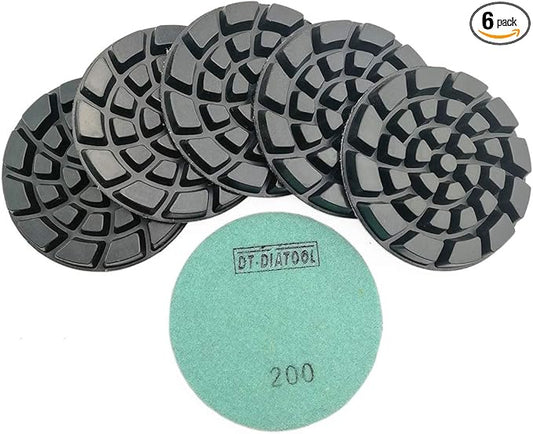 DT-DIATOOL Diamond Floor Polishing Pads Resin Bond Terrazzo Floor Diameter 4 Inch Grit 200 Pack of 6