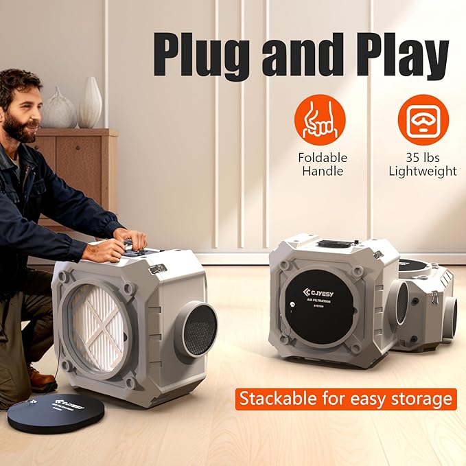 Air Scrubber,Air Purifier with 3 Stage Filtration, Stackable Negative Air Machine for Industrial and Commercial Use, Heavy Duty Air Cleaner with HEPA/Activated Carbon Filter