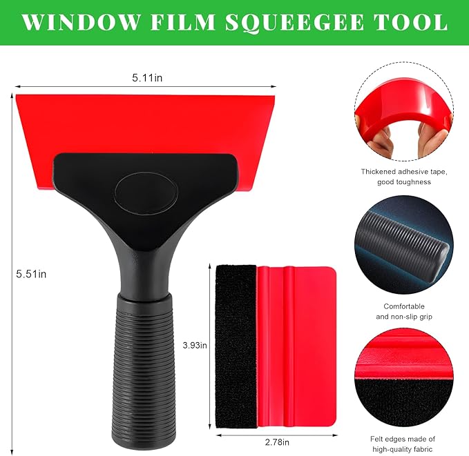 2 PCS Window Tint Kit Tools, Professional Vinyl Wrap Kit with Plastic Squeegee & Felt Squeegee, Universal Privacy Film Installation Tint Tools for Vehicle Glass Home (Red)