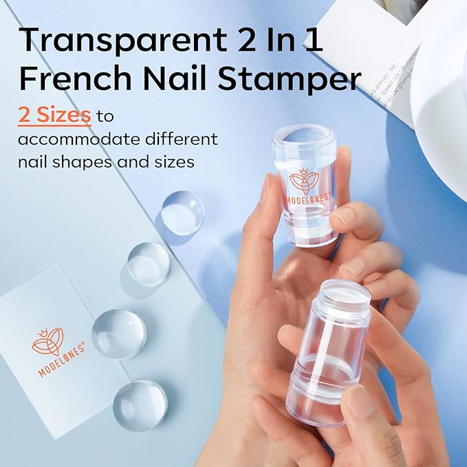 modelones French Tip Nail Stamp 6 Pcs DIY Gel Nail Art Printing Tool Kit