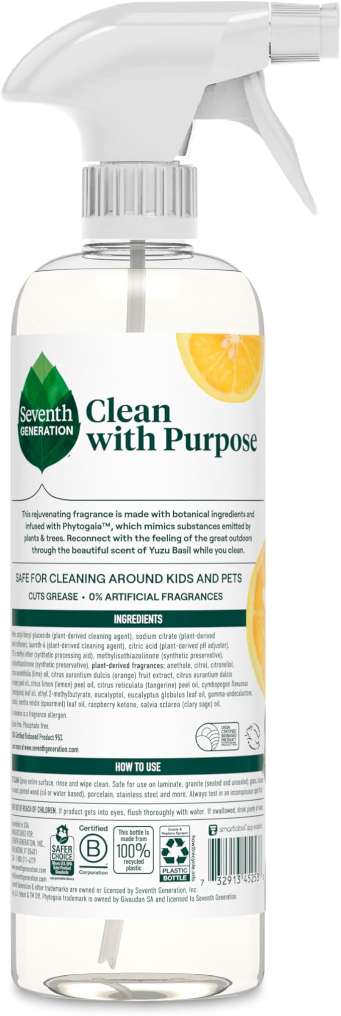 Seventh Generation All Purpose Cleaner Rejuvenating Yuzu Basil, For All Surfaces, 23 fl oz, (Pack of 8)