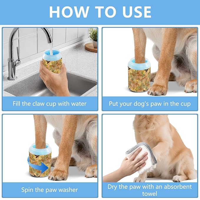 Dog Paw Cleaner Cups for Dogs Pets Foot Washer Paw Scrubber for Medium Small Cats Dogs Cute Cleaning Cup Brown Eagle Flowers Plants Bushes
