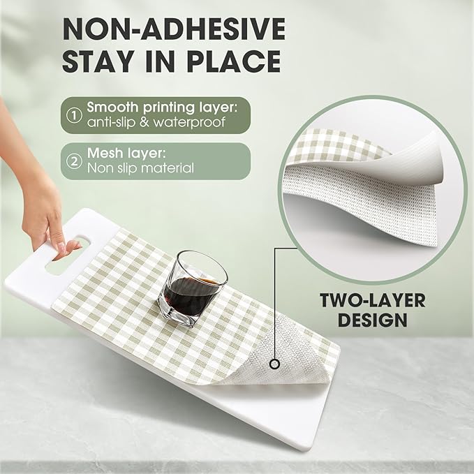 Drawer and Shelf Liner, Non-Slip Kitchen Cabinet Liners Non-Adhesive Thick Strong Grip Waterproof Washable Mats Protect Dresser Shelves Cupboard Bathroom Cabinets, Yellow Plaid, 24 in X 20 FT