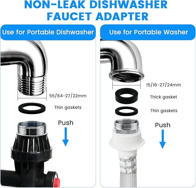 SDTC Tech Dishwasher Faucet Adapter, 2 Pack Portable Dishwasher Snap Adapter Connection Accessories 15/16-27 Male or 55/64-27 Famale, for Kitchen/Bathroom Faucet, Chrome