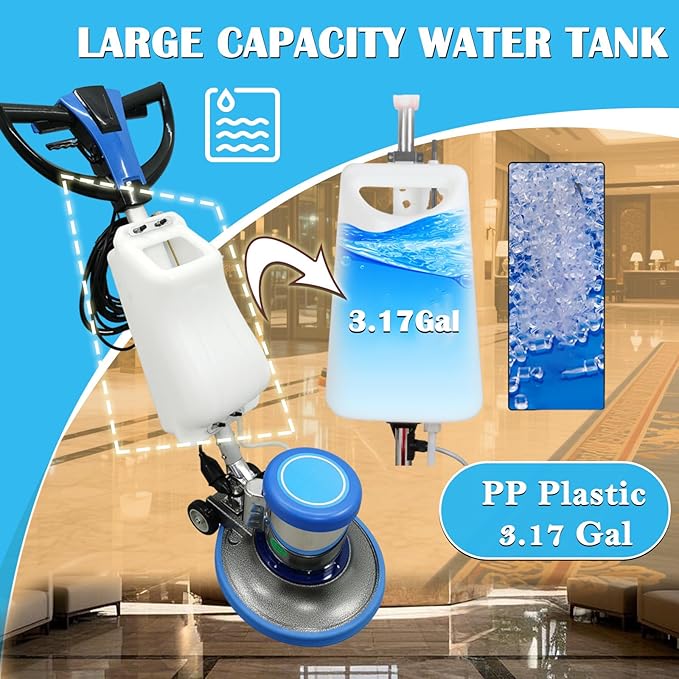 Commercial Industrial Floor Scrubber Polisher 17" Heavy-Duty Buffer Machine for Hardwood, Marble, Epoxy & Carpet 1100W Low-Noise Floor Cleaning & Waxing Machine 110V