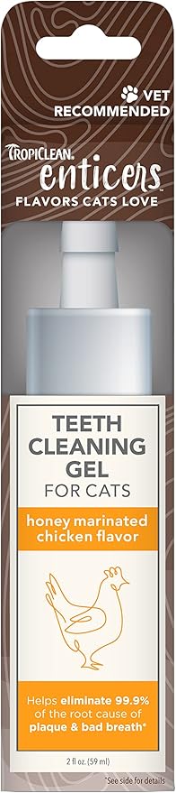 TropiClean Enticers Cat Teeth Cleaning Treat Gel | Honey Chicken Flavored Cat Toothpaste Alternative | 2 oz