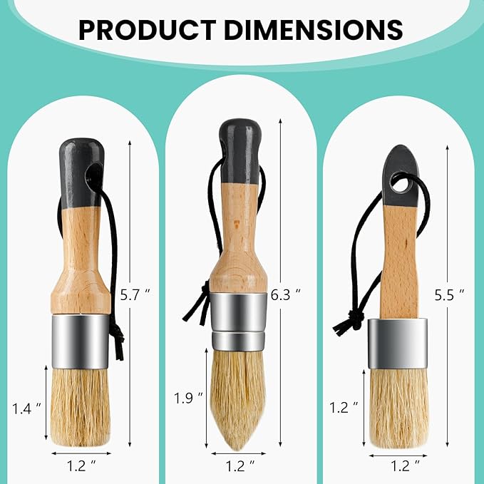 Mister Rui Chalk Wax Paint Brush, 3pcs, Chalk Paint Brushes for Furniture, Small Wax Brush for Acrylic Paint, Milk Paint, Natural Bristles Stencil Brushes, No Shedding