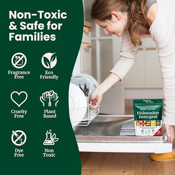Truly Free Dishwasher Detergent Powder | Natural Dish Detergent, Dishwasher Soap | Plastic Free, Plant-Based, Clean, Heavy Duty Hard Water Stain & Grease Remover | Fragrance Free | 12.5 oz (Pack of 1)