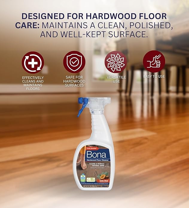Bona Cedarwood Scent Hardwood Floor Cleaner Spray 32 oz Bundle with Microfiber Cloth - Floor Cleaner for Wood, Laminate, and Tile - Residue-Free - Plant-Derived Cleaner for Hardwood Floors - (3 Items)