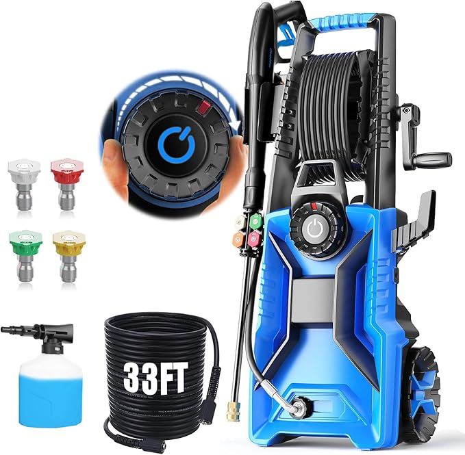 5000 PSI Adjustable Electric Pressure Washer, 2025 New Power Washer Pressure Adjustable (2500PSI-5000PSI) with 33ft Pressure Hose, 4 Nozzle and Detergent Tank for Cars, Upgraded 8053