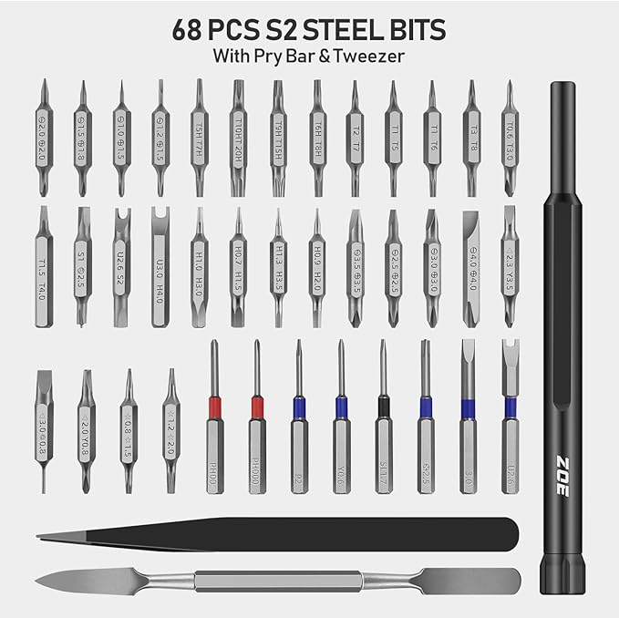 ZOE Precision screwdriver set,71 in 1 small screwdriver sets with case and magnetizer,Mini magnetic screwdriver set for Tablets,PC,phones,Watches,PS5,Toys,Cameras repairing kit,mini tool kit Black