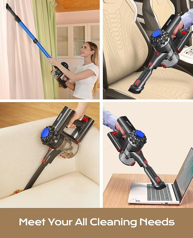 Cordless Vacuum Cleaner, 450W 40KPA Vacuum Cleaners for Home, 45Mins Lightweight Stick Vacuum with Advanced Green Light Tech, Rechargeable Battery Vacuum for Carpet,Pet Hair,Hardwood Floor