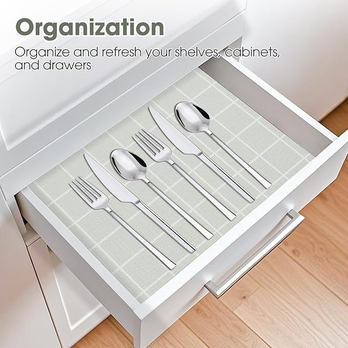 Drawer and Shelf Liner, Non-Slip Kitchen Cabinet Liners Non-Adhesive Thick Strong Grip Waterproof Washable Mats Protect Dresser Shelves Cupboard Bathroom Cabinets, Light Green, 24 in X 10 FT