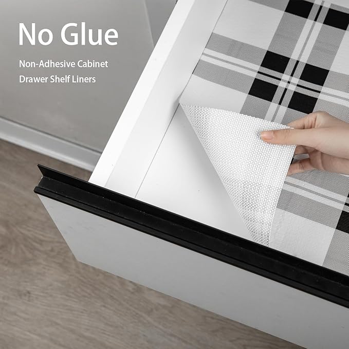 Drawer Shelf Liner for Kitchen Cabinets, Non Adhesive Slip Resistant Shelf Paper Easy to Clean, Strong Grip Thickened Waterproof Washable Mats for Pantry Shelves Cupboard Dresser(Black, 12 in x 10 FT)