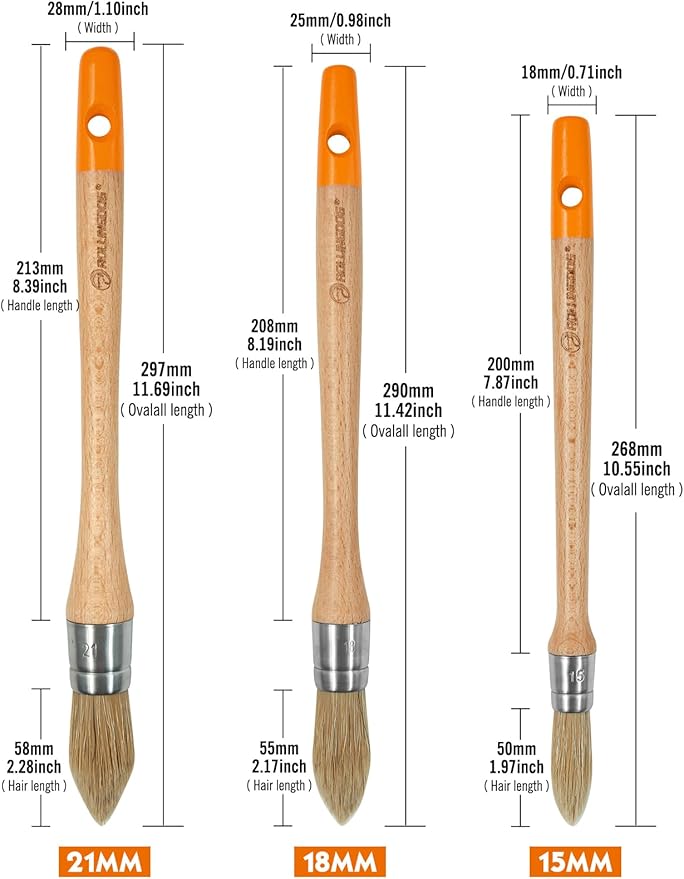 ROLLINGDOG Trim Paint Brush-3PC Trim Brush Set,Small Paint Brush, Edge Painting Tool for Windows, Walls,Doors(15mm,18mm,21mm)