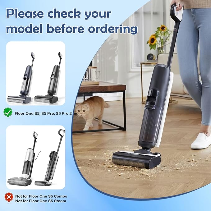 Roller Brush and Filters Replacement Parts for Tineco Floor ONE S5/S5 Pro/S5 Pro 2/S5 Extreme Cordless Wet Dry Vacuum Cleaner- 2 Roller Brushes + 4 HEPA Filters + 1 Cleaning Brush (7 Pcs)