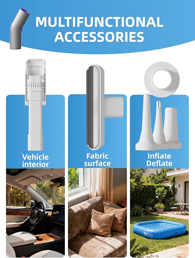 Cordless Car Vacuum, 4-in-1 Portable Mini Handheld Vacuum Cleaner with 15000pa High Power, 2 Suction Modes & Multi-Nozzles for Car Home Office Pet, Silver