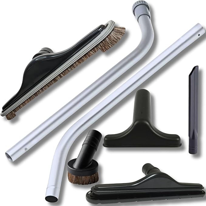 Commercial Backpack Vacuum Attachment Kit 1 1/2" - Compatible with ProTeam, Tennant, Sandia, Powr-Flite & More - with Aluminum S-Wand, Hard Floor Tool, Crevice Tool, Dust & Upholstery Brush 7-Pack