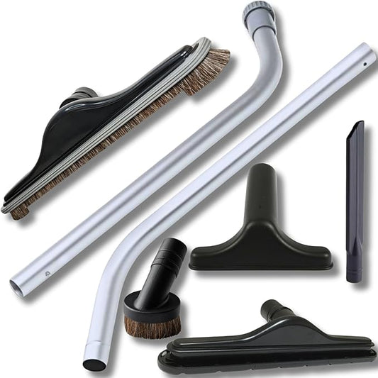 Commercial Backpack Vacuum Attachment Kit 1 1/2" - Compatible with ProTeam, Tennant, Sandia, Powr-Flite & More - with Aluminum S-Wand, Hard Floor Tool, Crevice Tool, Dust & Upholstery Brush 7-Pack