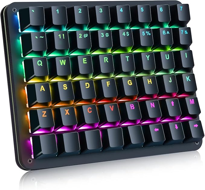 Koolertron One Handed Mechanical Gaming Keyboard, 48-Key Fully Programmable Mini Keypad, Mini USB Macro Keyboard with RGB LED Backlit, for Windows PC Gamer