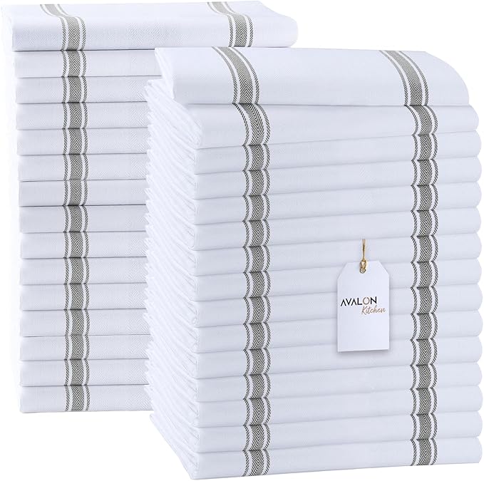 Dish Towels Set (Value Pack of 30) Size 15x25 Inch, 100% Cotton Soft & Absorbent Kitchen Towels, Tea Towels, Reusable Cleaning Cloths for Household Cleaning (Grey)