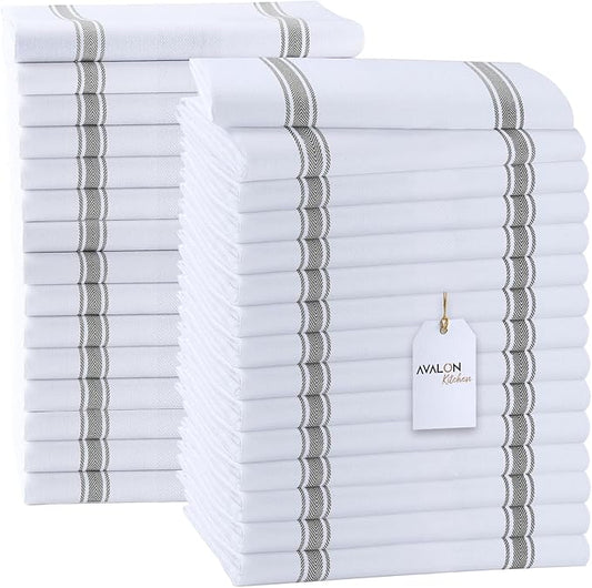 Dish Towels Set (Value Pack of 30) Size 15x25 Inch, 100% Cotton Soft & Absorbent Kitchen Towels, Tea Towels, Reusable Cleaning Cloths for Household Cleaning (Grey)
