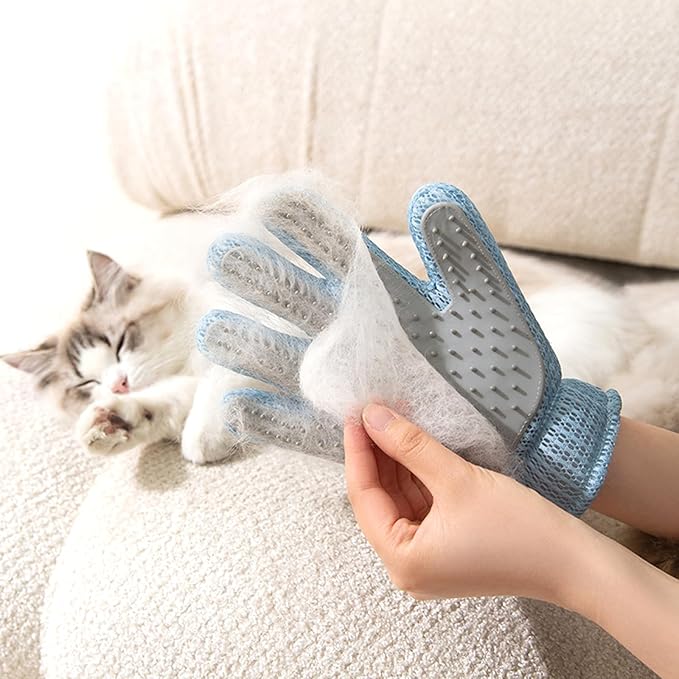 Pet Hair Remover Glove for Dogs & Cats | Upgraded Reusable 5-Finger | Gentle Deshedding Grooming Brush | Pet Hair Removal Tool for Furniture, Couch, Carpet, Car Seats | Sky Blue, 1 Count