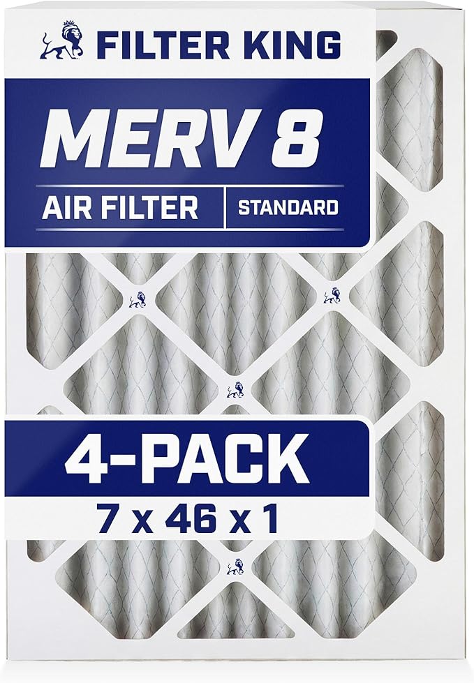 Filter King 7x46x1 Air Filter | 4-PACK | MERV 8 HVAC Pleated A/C Furnace Filters | MADE IN USA | Actual Size: 7 x 46 x .75"