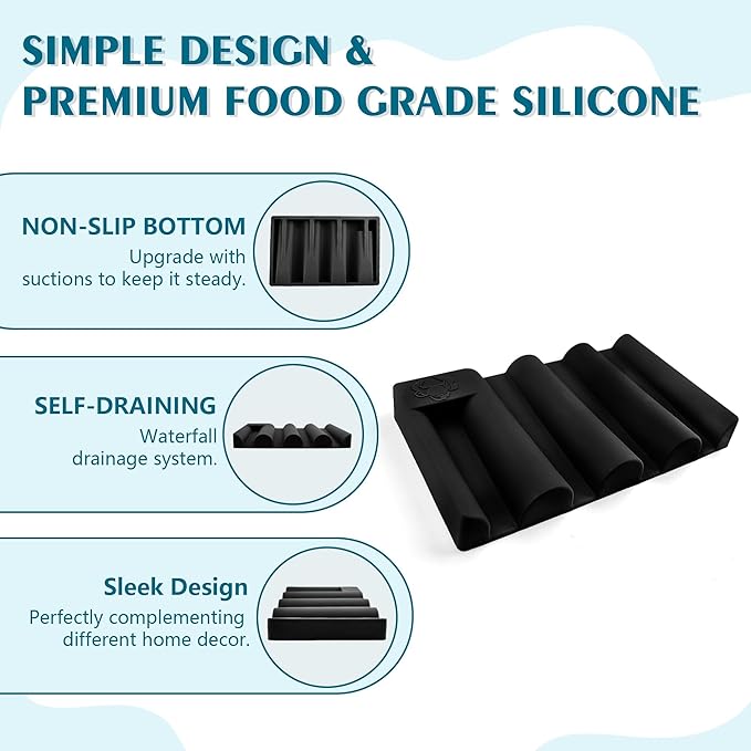 Silicone Soap Dish,Self Draining Soap Holder Perfect for Shower,Bathroom Sink,Kitchen Sink & Travel,Non-Slip Bar Soap Holder Extend Soap Life,Keep Soap Bars Dry & Easy Cleaning (White+Black)-2Pcs