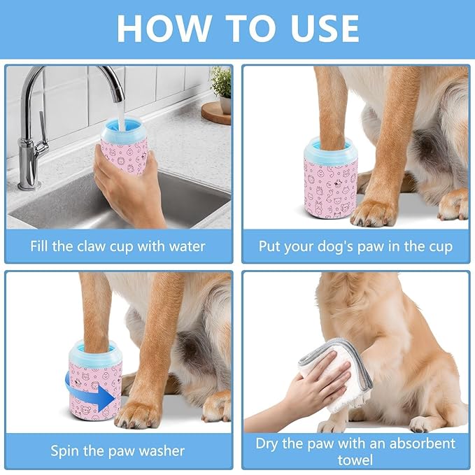 Dog Paw Cleaner Cups for Dogs Pets Foot Washer Paw Scrubber for Medium Small Cats Dogs Cleaning Cup Kawaii Line Animals Stars Pink Png