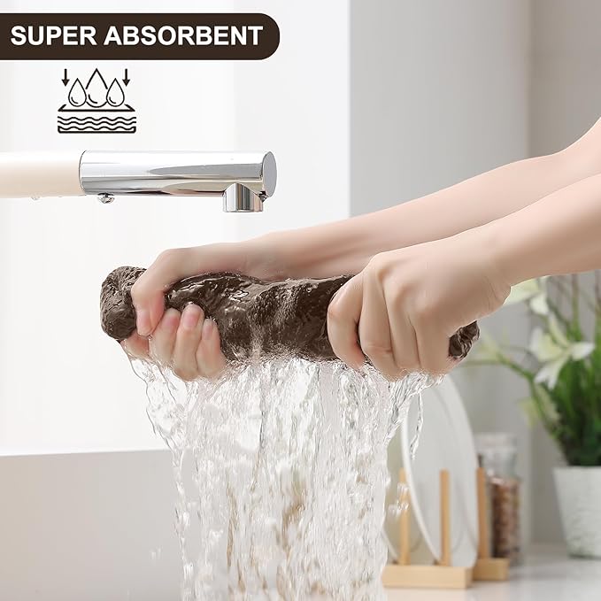 Homaxy 100% Cotton Kitchen Towels and Dishcloths Set, 12 x 12 Inches and 13 x 28 Inches, Set of 16 Bulk Kitchen Towels Set, Ultra Soft Absorbent Dish Cloths for Washing Dishes, Dark Brown