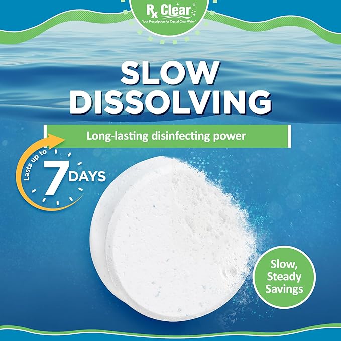 Rx Clear 3" Inch Chlorine Tabs | 25 Pounds | Individual Stabilized Chlorinating Tablets for Sanitizing Swimming Pools | Long Lasting, Slow Dissolving, and UV Protected