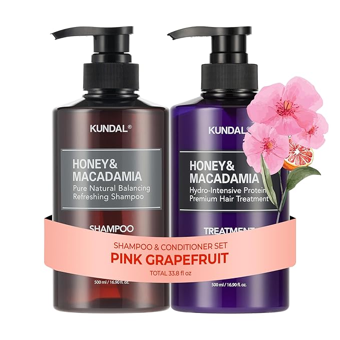 KUNDAL Korean Shampoo and Conditioner Set [Pink Grapefruit] Salon-quality, Long Lasting Scent, Moisturizing, Sulfate-Free, Argan & Macadamia Oil, Hair care, 16.9 fl oz each, Valentines Day Gifts