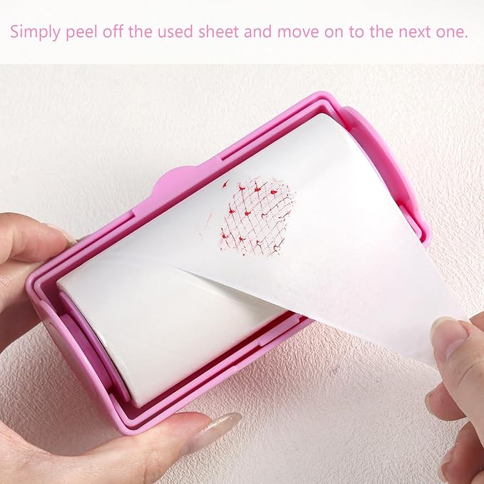 Nail Stamper Sticky Cleaner Roll with Case, Adhesive Paper Stickers for Stamping Gel Polish Removal, Lint Roll Cleaning Sheets, Nail Stamper Accessories Manicure Salon Supplies (Pink)