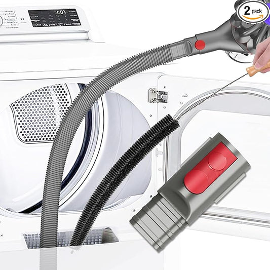 Sealegend 2 Pieces Dryer Vent Cleaner Kit Compatible with Dyson V7 V8 V10 V11 V15 or Higher Models and Dryer Lint Brush Vacuum Hose Attachment Power Lint Remover Refrigerator Coil Brush, Grey