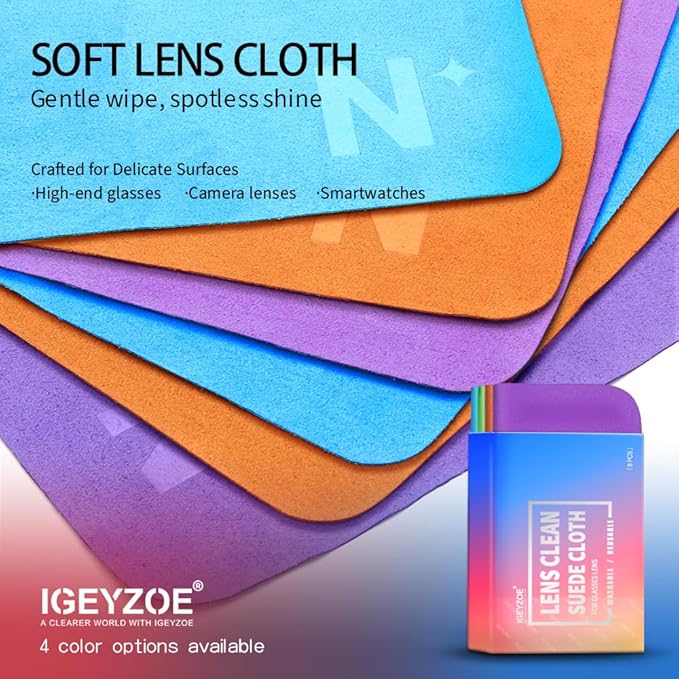 8-Pack Microfiber Lens Cleaning Cloth, Lint-Free & Scratch-Free, Instantly Cleans Glasses, Screens, Camera Lens, VR/AR Headsets, Reusable & Washable (4 Colors)