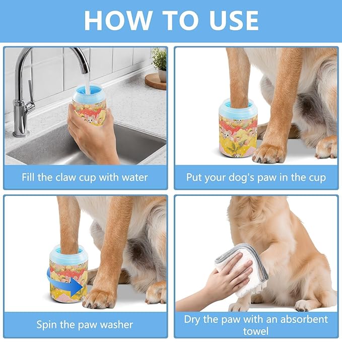 Dog Paw Cleaner Cups for Dogs Pets Foot Washer Paw Scrubber for Medium Small Cats Dogs Cute Cleaning Cup Yellow Mice Strawberries Stars Leaves