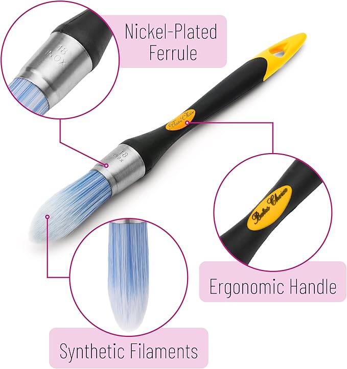 Bates- Trim Paint Brush, 2 pcs, 0.75 Inch, Black & Orange Ergonomic Non-Slip Handle, Synthetic Bristles, Trim Brushes for Painting