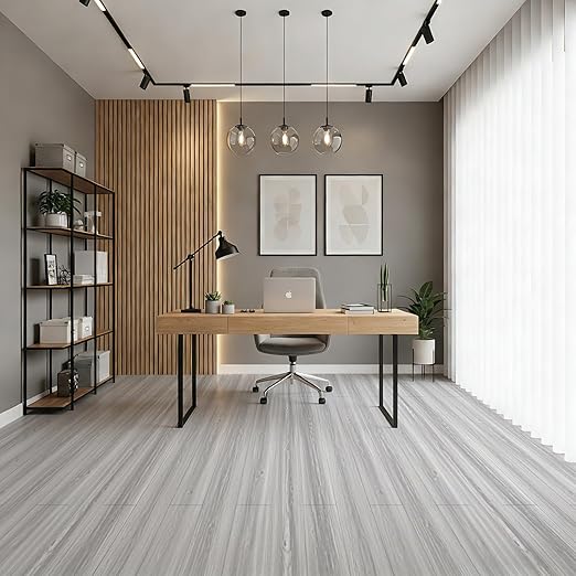 Art3d 15 Sq.ft Peel and Stick Floor Tiles, 10Pcs Luxury Vinyl Plank Flooring Wood Look, 36" × 6" Adhesive and Waterproof Tile Sticker for Bedroom, Living Room, Kitchen, White/Grey