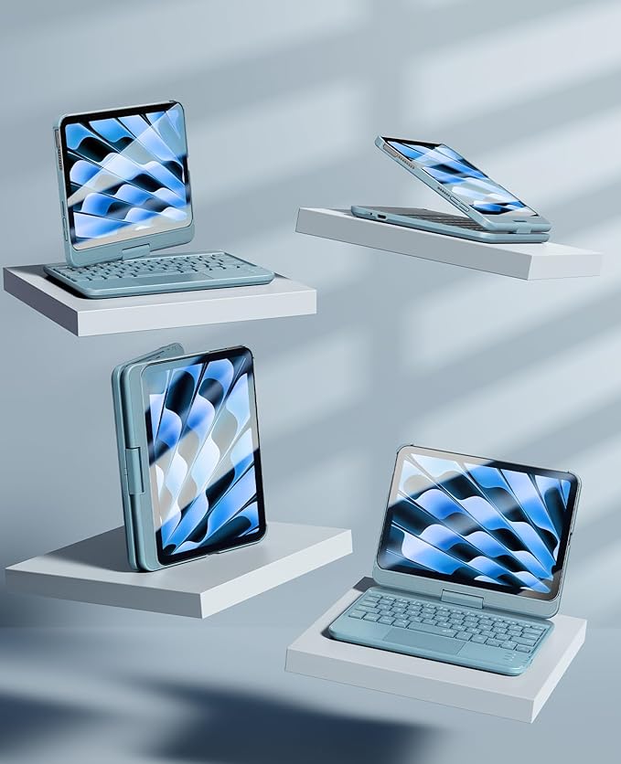 GreenLaw Keyboard Case for iPad mini 7(2024) & Mini 6 (2021) 8.3", Smart Touchpad, 7 Color Backlit, Type-C Rechargeable, 360° Rotate Keyboard Case for iPad mini 7th/6th Generation, Pearlescent Blue