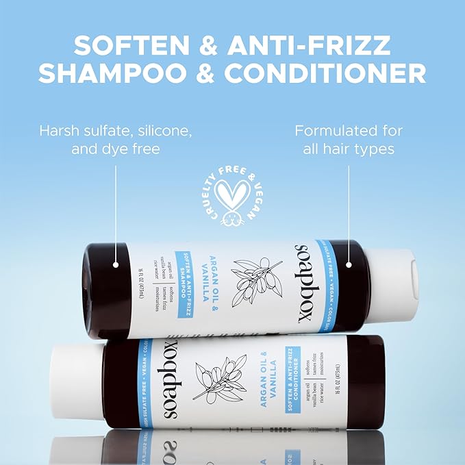 Soapbox Argan Shampoo & Conditioner Set, Volumizing, Vegan, Color Safe, Harsh Sulfate & Silicone Free, 1 Liter Each (Pack of 2)