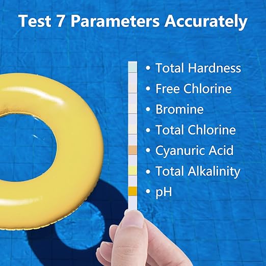 Pool Test Strips Chlorine Kit: 200 PCS 7-in-1 Hot-Tub Spa Water Pool Testing Kit for pH and More