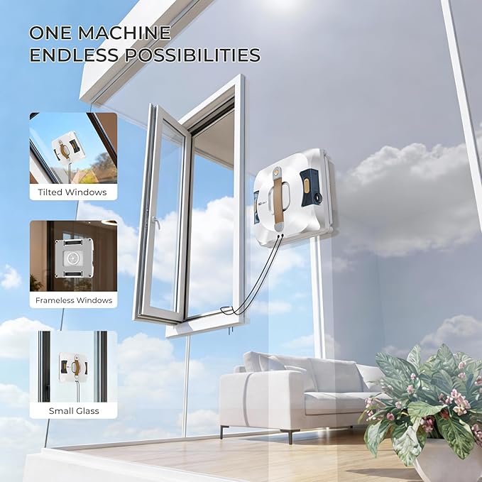 Apical Life Window Cleaning Robot | Low Noise 55dB Smart Glass Cleaner with 3Kpa Suction, Integrated Water Tank, Full Wet Wiping and Anti-Fall Protection for High-Rise Indoor/Outdoor Windows