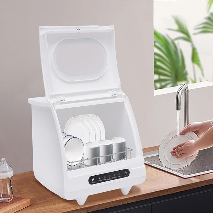Portable Countertop Dishwashers, 800W Automatic Compact Dishwasher Mini Countertop Dishwasher with 5 Washing Programs and 161.6℉ Hot Air Drying for Home, Apartment, RV