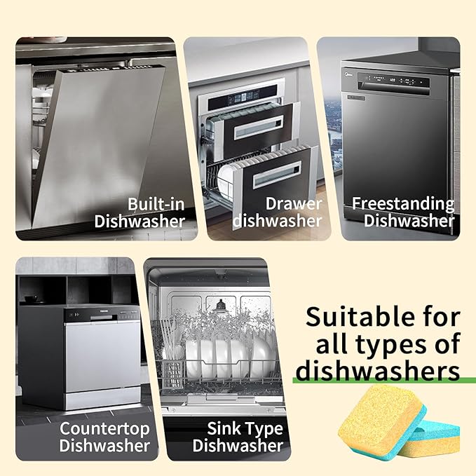 Dishwasher Cleaner and Deodorizer Tablets, 24 Pack - Helps Remove Limescale & Odor, Prevents Buildup in Pipes, Safe for All Dishwashers, Lemon Scent - 12 Month Supply