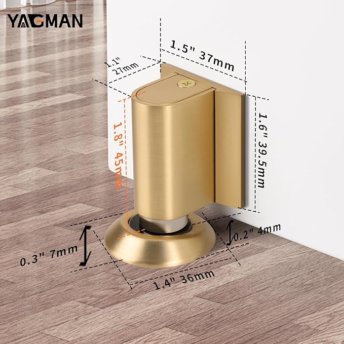 3 Pack Magnetic Door Stopper, Magnet Floor Door Stop Retractable, Door Magnetic Catch, Door Holder to Keep Door Open, No Drilling Mount with Adhesive, Brushed Gold BG-3